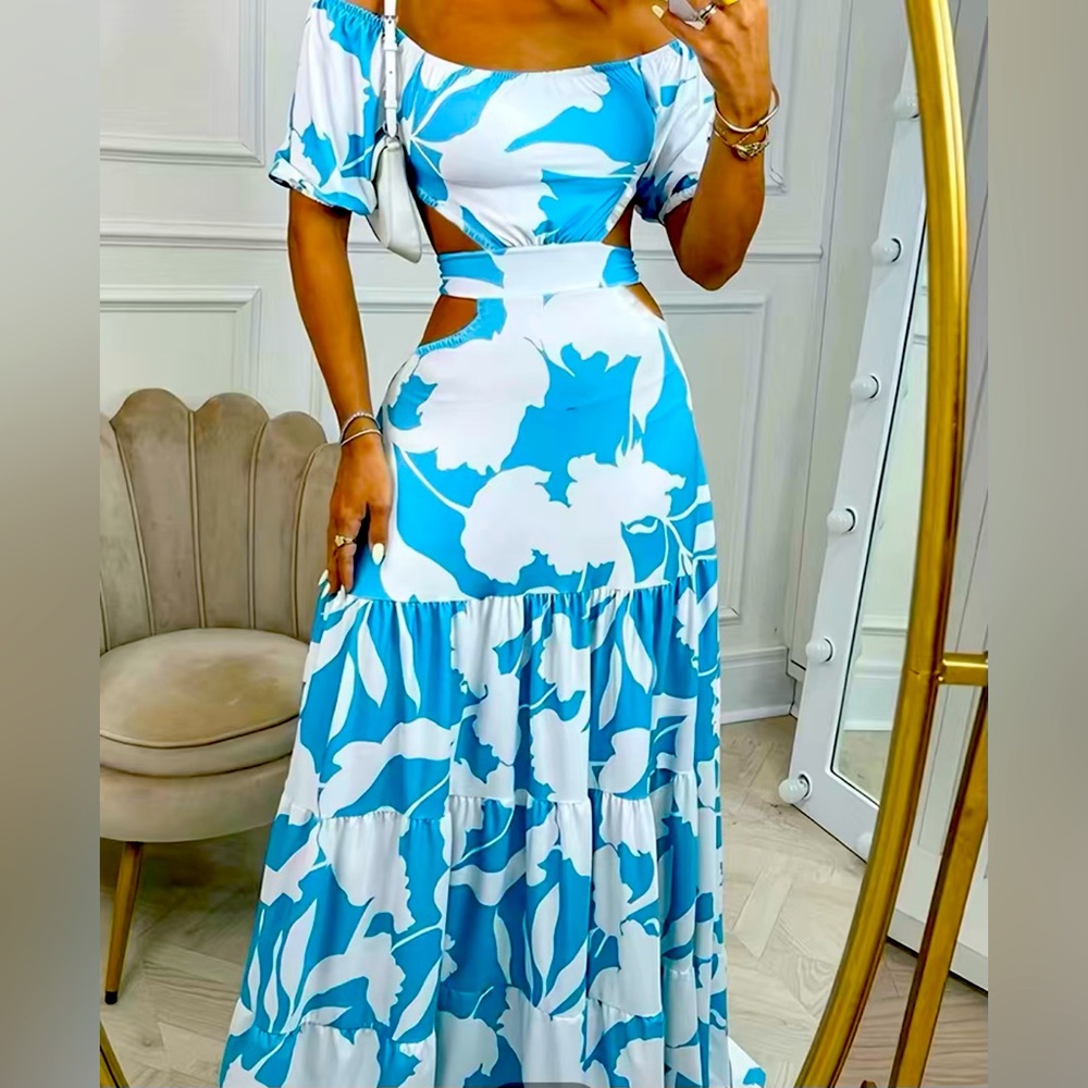 CLEARANCE NWOT Women's Dresses Tropical Print Off Shoulder Cut Out